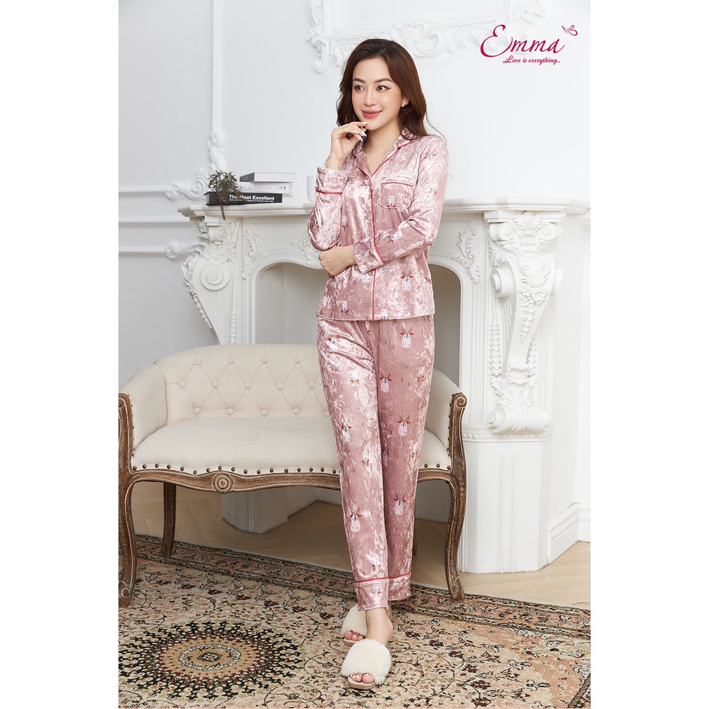 Bộ Đồ Mặc Nhà Pyjama Nhung In Họa Tiết Dài Tay Emma ETN.21.030.091
