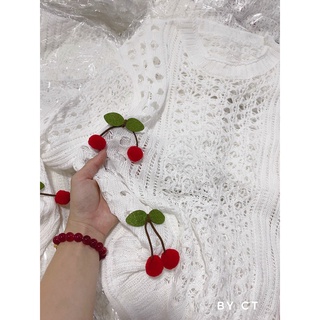 Áo len lưới cherry oversize form rộng cực hot