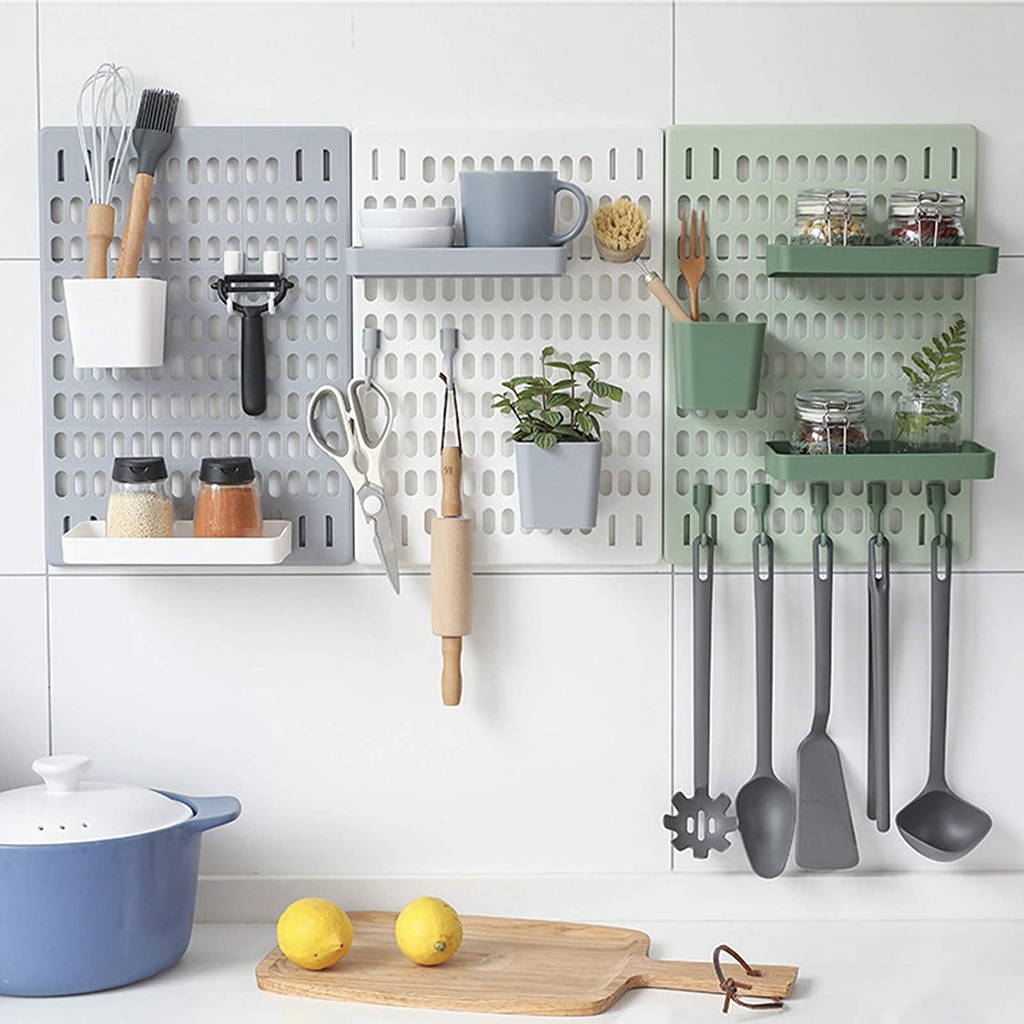 Bảng để đồ đa năng, Kệ để đồ dán tường không khoan lắp, Pegboard đục lỗ trang trí nhà cửa bằng nhựa cao cấp