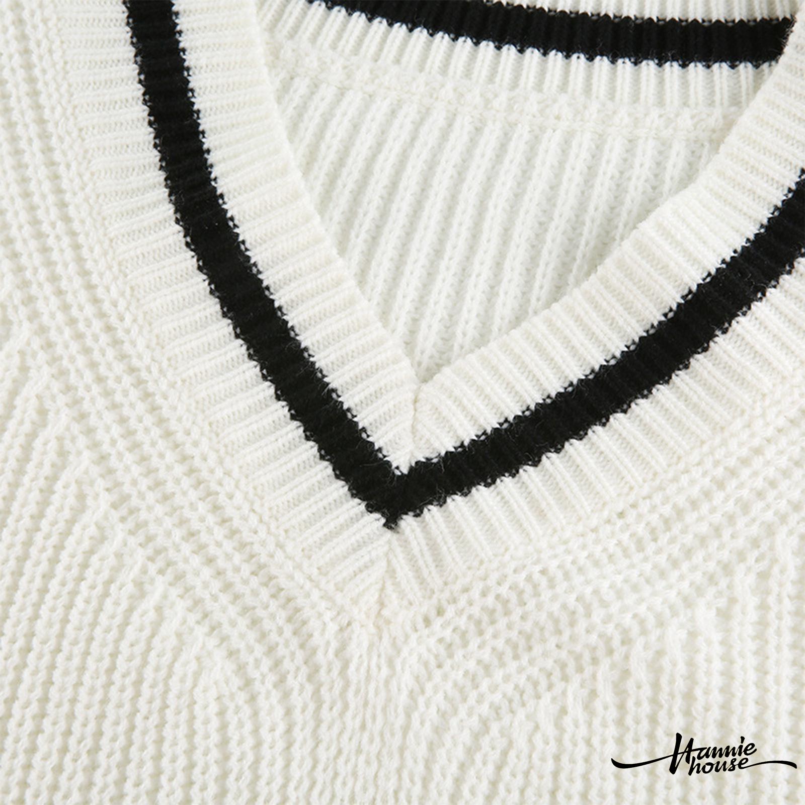 ❥Only➢Women Color Block Sweater, Autumn Adults Loose Long Sleeve V-neck Pullover (White) | BigBuy360 - bigbuy360.vn