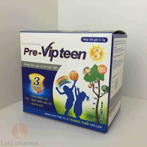 Pre-Vipteen 3 - Phát triển chiều cao, phát triển trí não, bảo vệ mắt - 20 gói/1 hộp