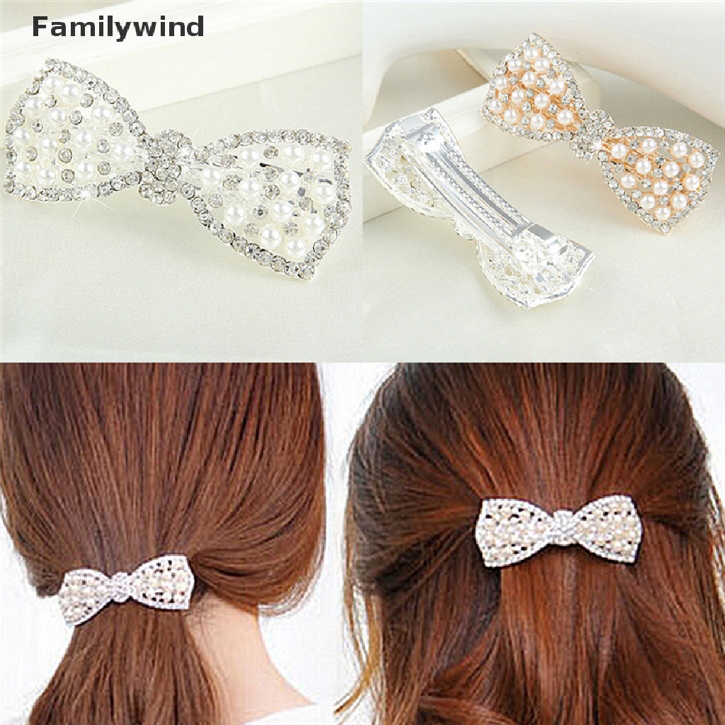 Kẹp Tóc Hình Nơ Đính Ngọc Trai Pha Lê Thời Trang Cho Nữ