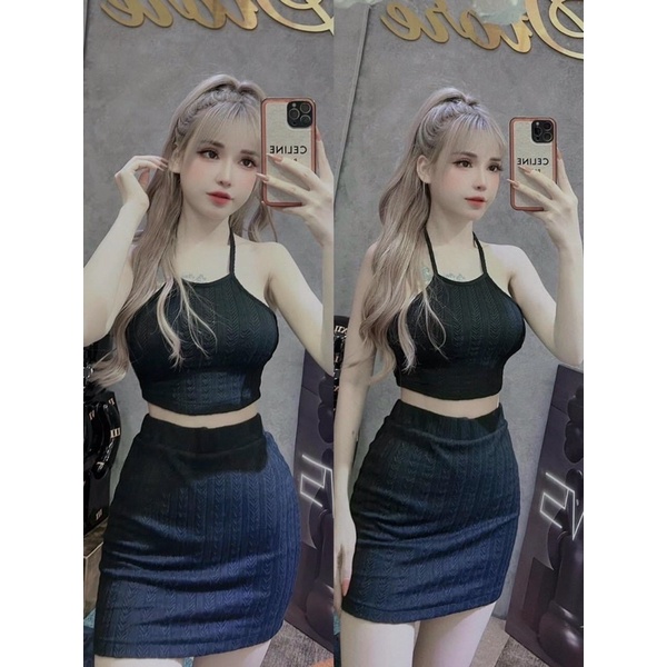 Set Váy chữ A kèm áo yếm vải xốp QC xịn 🦋🦋🦋🦋🦋LYNG alohashop91