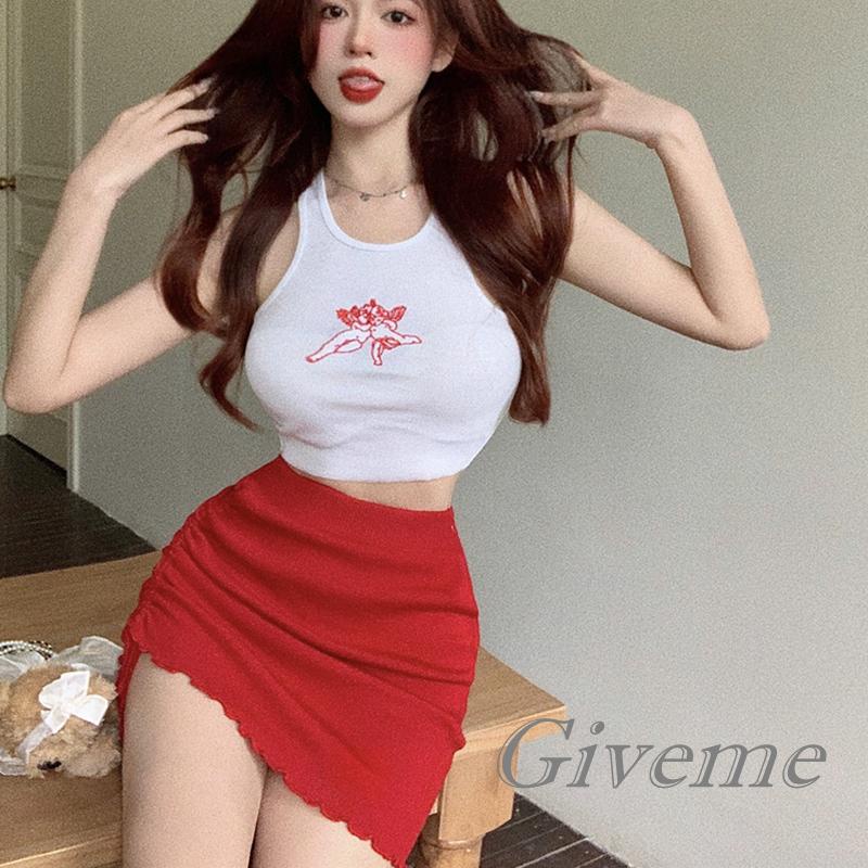Bộ Áo Croptop Không Tay Kèm Chân Váy Dây Rút Thời Trang Mùa Hè Dành Cho Nữ