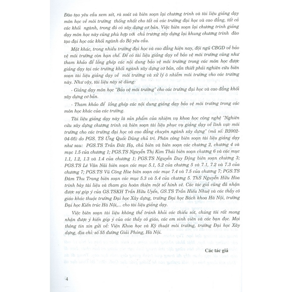 Sách - Giáo Trình Bảo Vệ Môi Trường Trong Xây Dựng Cơ Bản