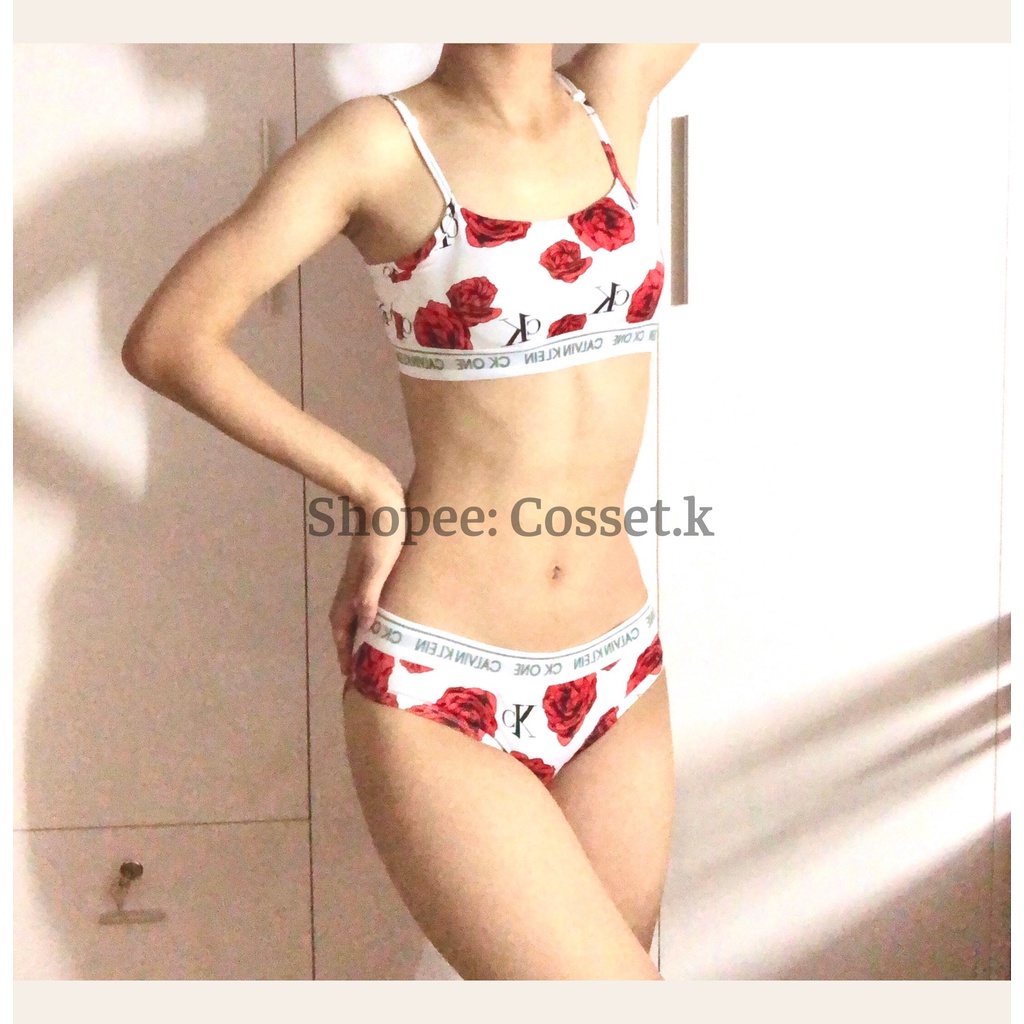 SET ĐỒ LÓT hoa hồng 2 dây chất cotton cao cấp kèm mút đệm phong cách thể thao, gợi cảm