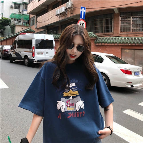 Áo thun cổ tròn ngắn tay dáng rộng in họa tiết size lớn phong cách Hàn Quốc thời trang mùa hè  cho nữ