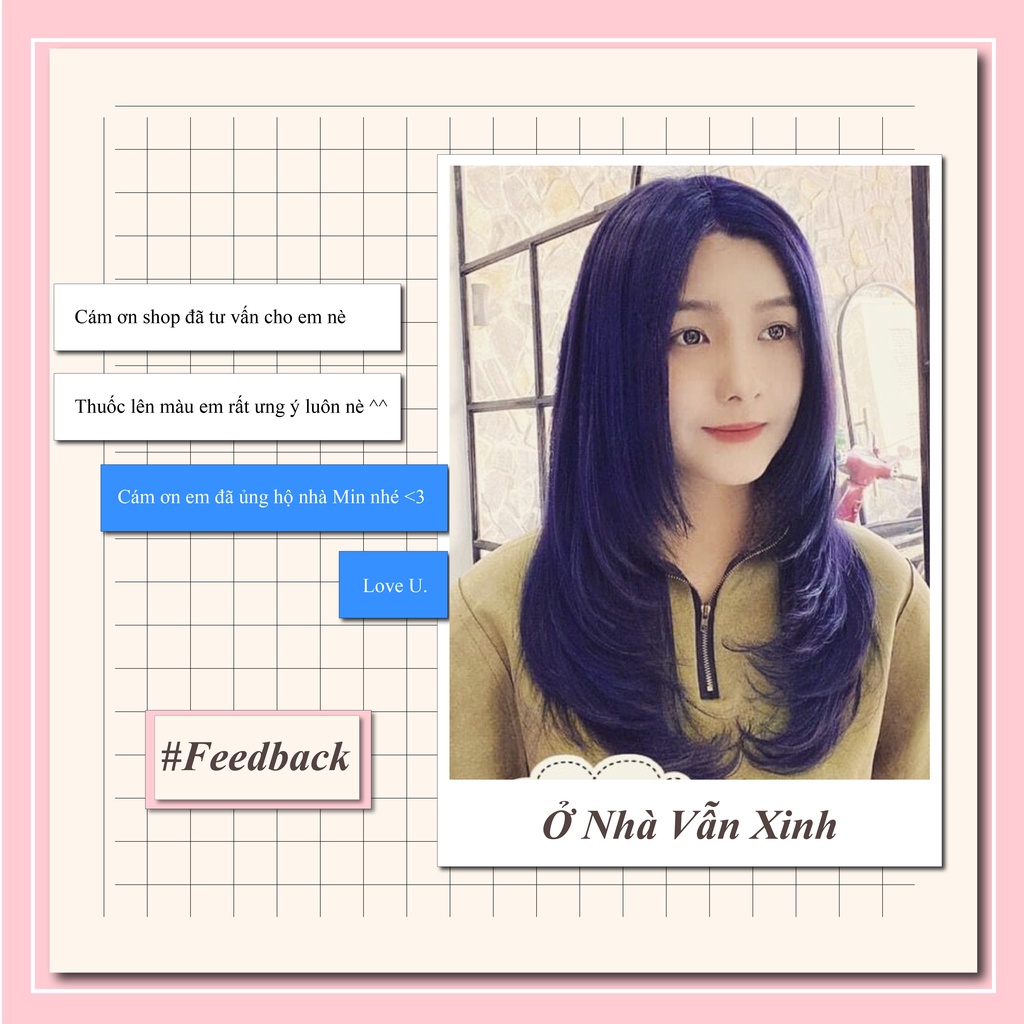 Thuốc nhuộm tóc màu Tím Blue Violet , tặng kèm oxy trợ dưỡng và bao tay