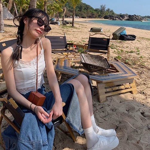 【ZHELIHANGFEI】 / Áo Hai Dây Phối Ren Gợi Cảm