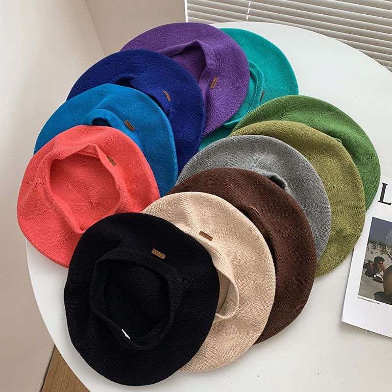 Mũ Beret Dệt Kim Màu Xanh Lam Hồ Dệt Kim ins Influencer Showing Face Phong Cách Họa Sĩ Nhật Bản Cho Nữ