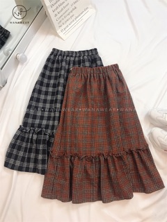 Chân váy maxi kẻ caro (sẵn màu đỏ)