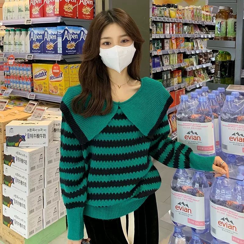 Áo Sweater Cổ Búp Bê Dáng Rộng Thời Trang Thu Đông Dành Cho Nữ