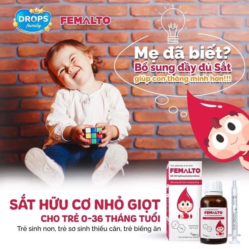 Sắt hữu cơ nhỏ giọt Femalto drops - Bổ sung sắt cho bé từ 0-36 tháng