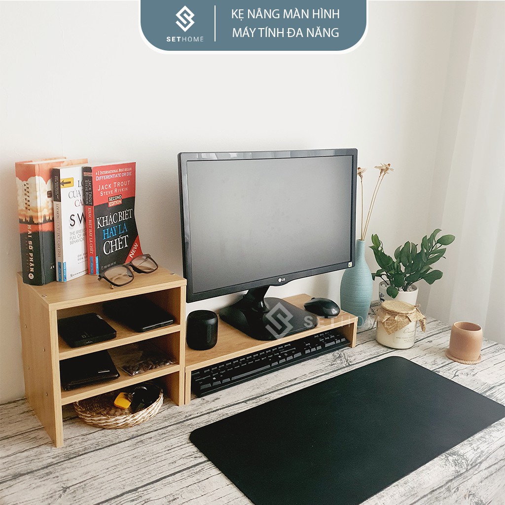 Kệ Màn Hình Máy Tính 🎀SETHOME 🎀 Kệ Máy Tính Đa Năng - Kệ Nâng Màn Hình Gỗ Kích Thước Dài 50cm