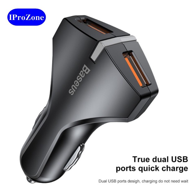 Tẩu sạc nhanh chia 2 công USB cắm trên ô tô chinh hãng Baseus Quick charge 3.0