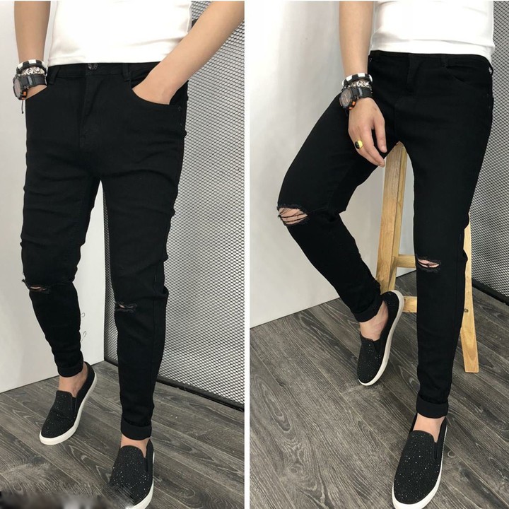 Quần Jean Nam Trơn Xanh Than Chất Cotton Co Giãn Dáng Ôm Ống Côn Vừa | BigBuy360 - bigbuy360.vn