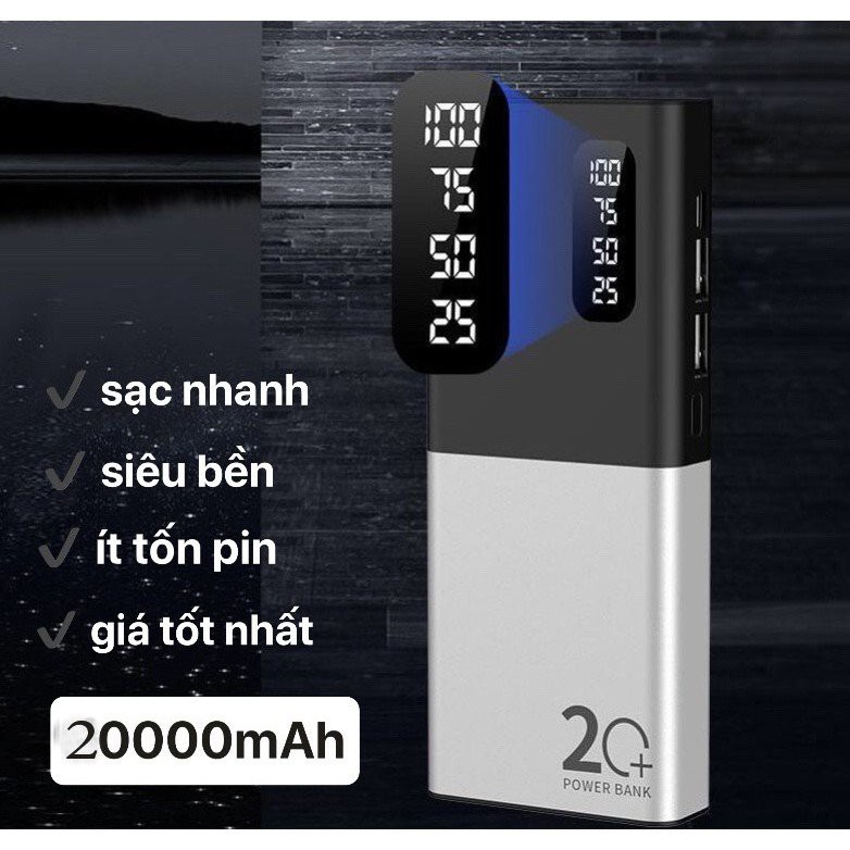 Pin sạc dự phòng 20000mah  FREE SHIP   Pin dự phòng 2 cổng USB sạc nhanh tốc độ cao - hiển thị mà hình LCD