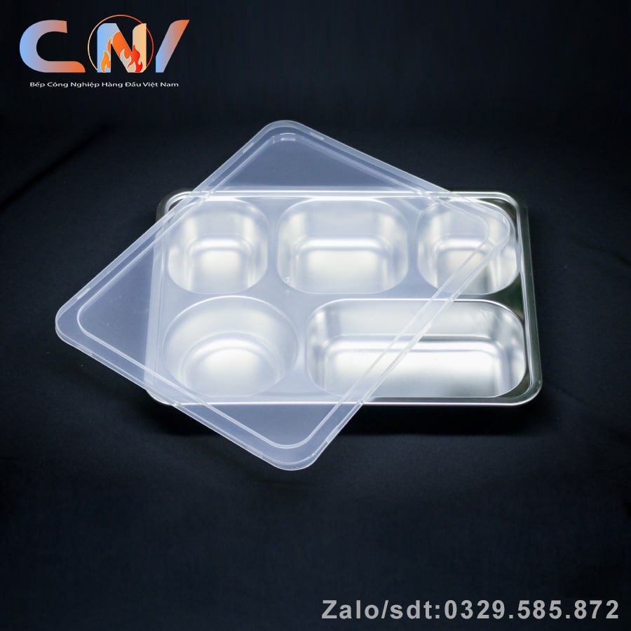 Khay Cơm 5 Ngăn Inox 304/201 Sâu Lòng (28x22x4 cm) Cao Cấp Thương Hiệu CNV