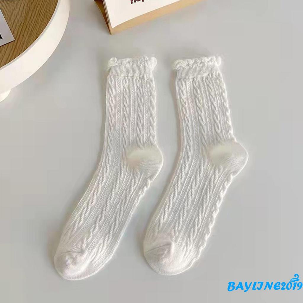 Vớ cotton ống cao vừa kiểu ren thời trang thu đông dành cho nữ