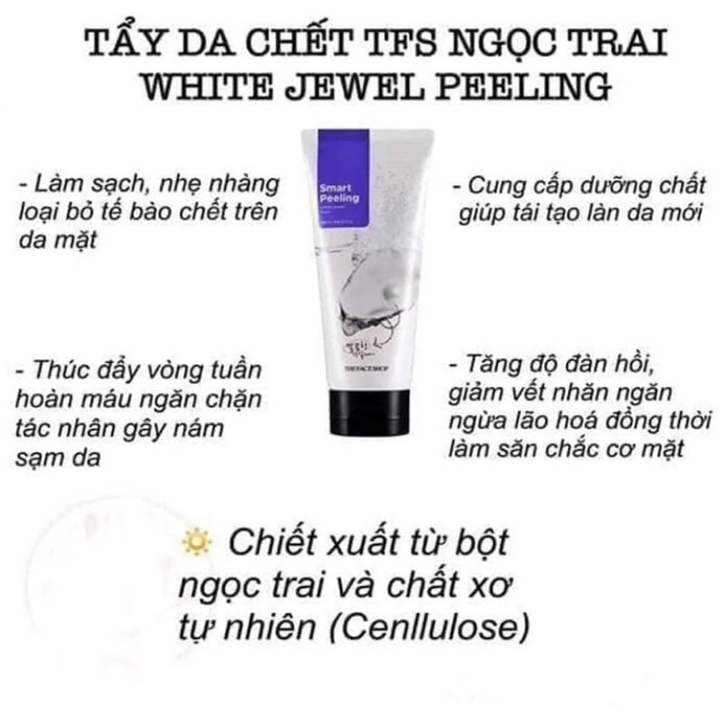 Tẩy Tế Bào Chết THEFACESHOP ⭐ CHính Hãng⭐ Smart Peeling White Jewel 120ml, Chiết Xuất Ngọc Trai Dưỡng Trắng Sáng Da