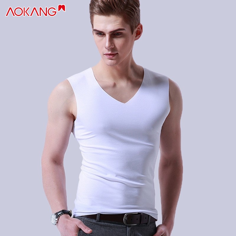 Áo thun thể thao AOKANG sát nách cổ chữ V vải lụa mát không đường may thời trang mùa hè cho nam