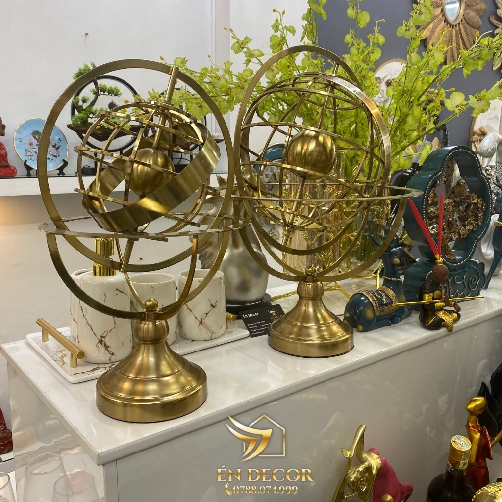 Mô Hình Địa Cầu Trang Tri Tủ Kệ,Mô Hình Địa Cầu Để Bàn Mạ Đồng, Én Decor