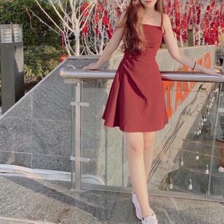 ĐẦM ĐỎ HAI DÂY PLI EO (KÈM HÌNH THẬT)