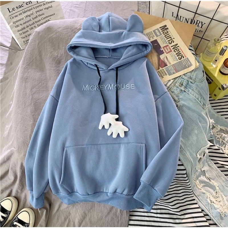 Áo hoodie nữ tai gấu dễ thương chất nỉ dày dặn