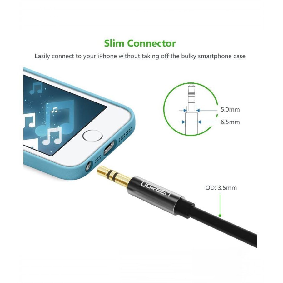 Dây Audio 3.5mm tròn mạ vàng 24K, TPE cao cấp UGREEN, dây Loa 1 ra 1, Cáp AV, Audio chính hãng, bảo hành 12 tháng