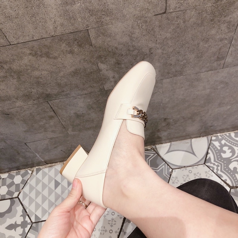 Giày Moca Mũi Vuông Phối Dây Xích Vàng Da Mềm Hàng Đẹp Loại 1