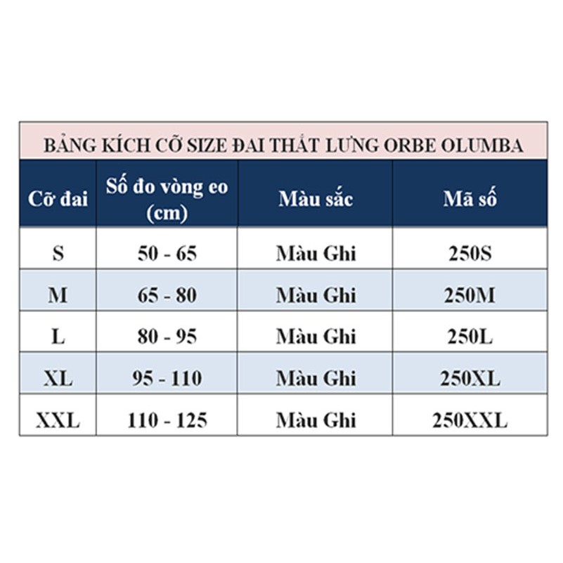 ĐAI LƯNG ORBE OLUMBA, HỖ TRỢ CỘT SỐNG, THOÁT VỊ ĐĨA ĐỆM ( CAO CẤP)