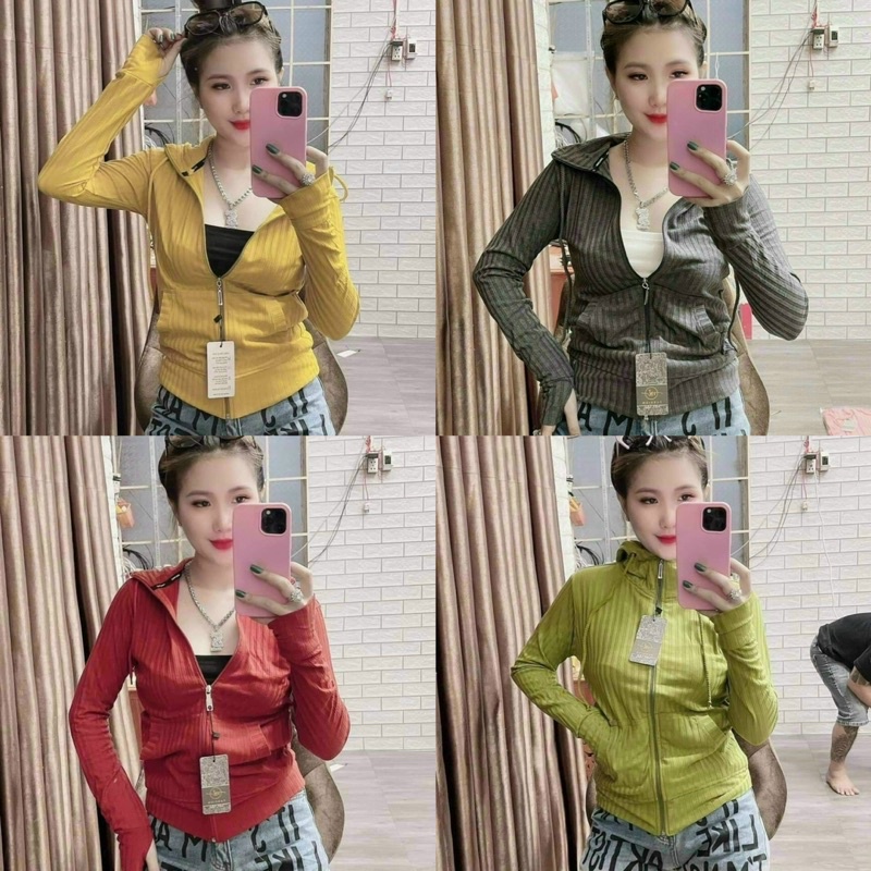 ÁO KHOÁC NHUNG GÂN ĐŨA TAY DÀI NÓN KHOÁ KÉO
