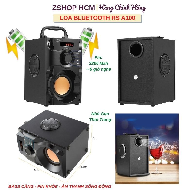 Loa Bluetooth [FREESHIP] Loa Không Dây Pin Trâu Bass Cực Mạnh 2 Treble 1 Bass Cao Cấp RS A100