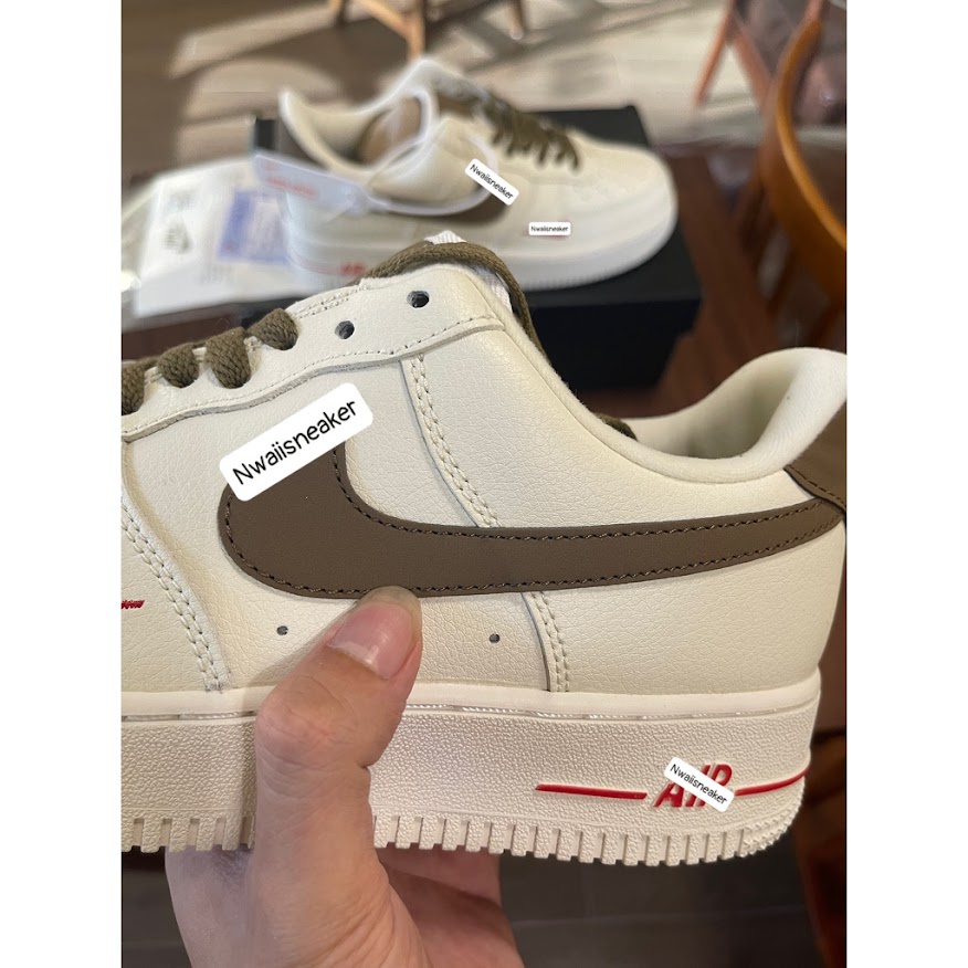 Giày thể thao_AF1 Vệt Nâu, Giày sneaker air force 1 low premium white brown nam nữ cực chất dễ phối đồ