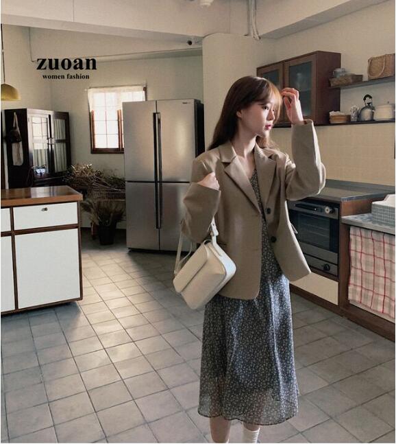 SUXI Floral V-neck Waist Slim Women's Long Sleeve Midi Dress