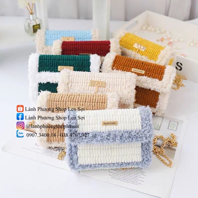 Túi tự thêu DIY handmade (bao gồm len và phụ kiện đầy đủ ib chọn màu)