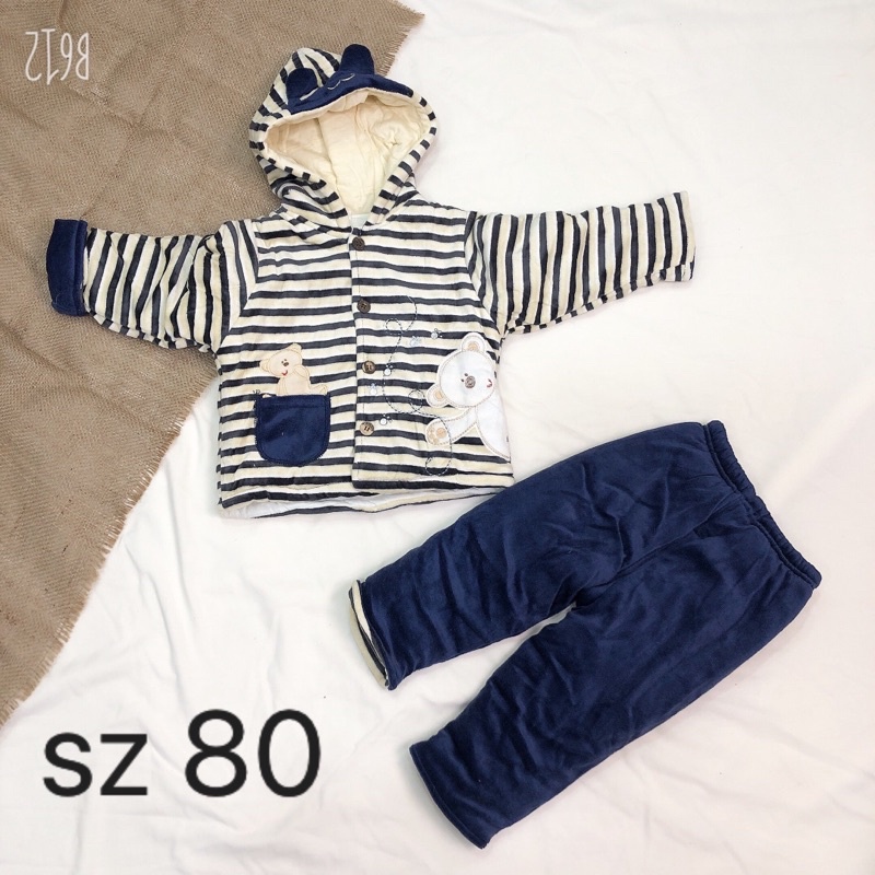 Bộ trần bông siêu ấm có mũ cho bé sz 0-3 tuổi