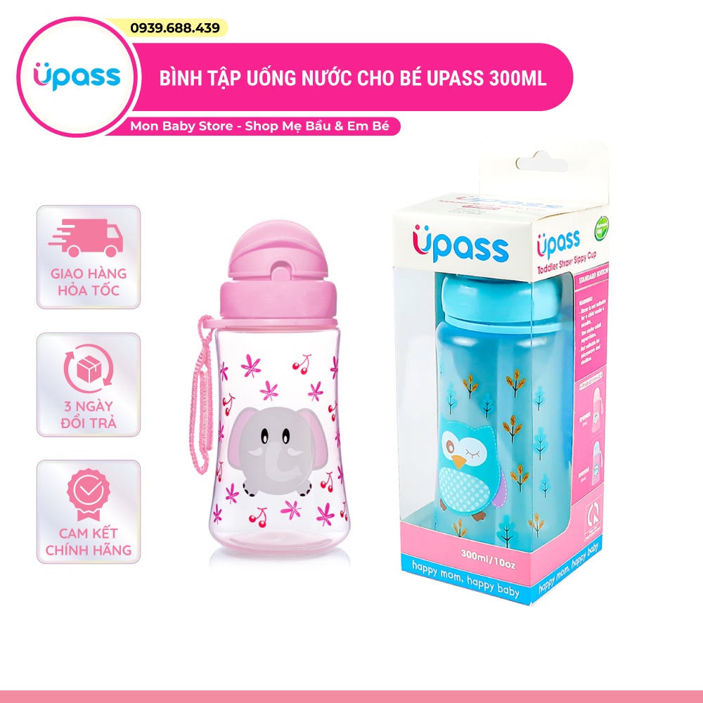 Bình tập uống nước cho bé có ống hút Upass 300ml - bình uống nước cho bé 1 tuổi
