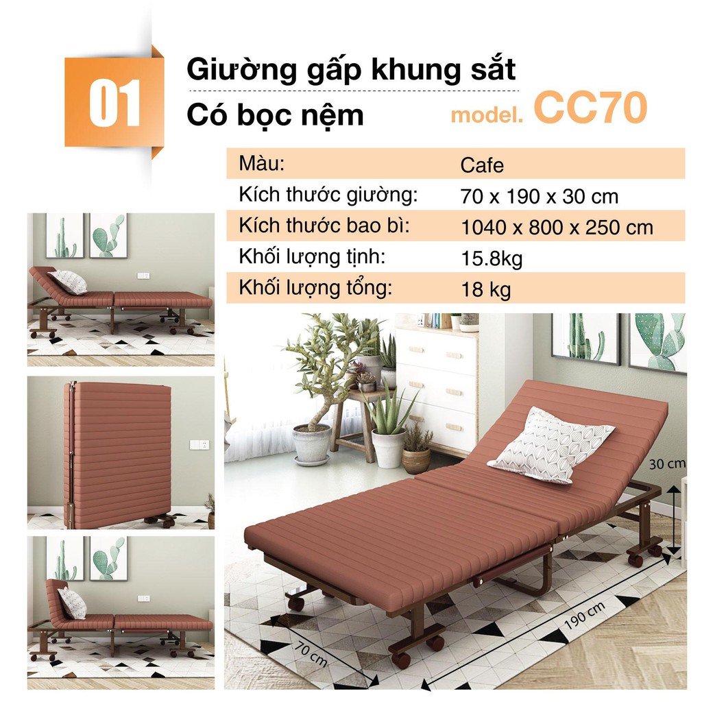 Giường Xếp Gọn Đa Năng Cao Cấp Hàn Quốc CC70 . Nhập khẩu nguyên chiếc. Bảo hành 24 tháng