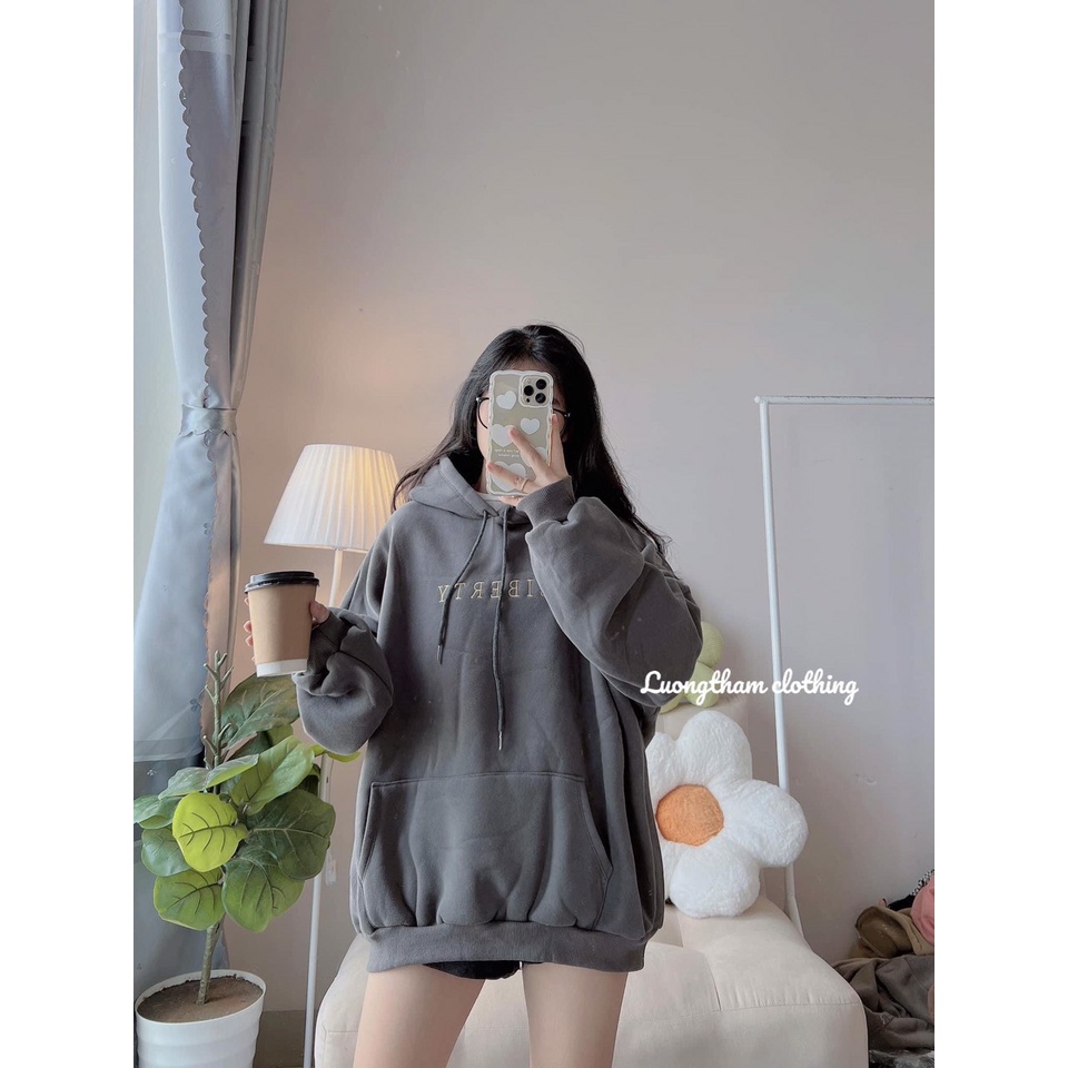 Áo Khoác Hoodie Xanh Iiberty Form To Nam Nữ Unisex Mũ 2 Lớp This Dáng Rộng Tay Bồng