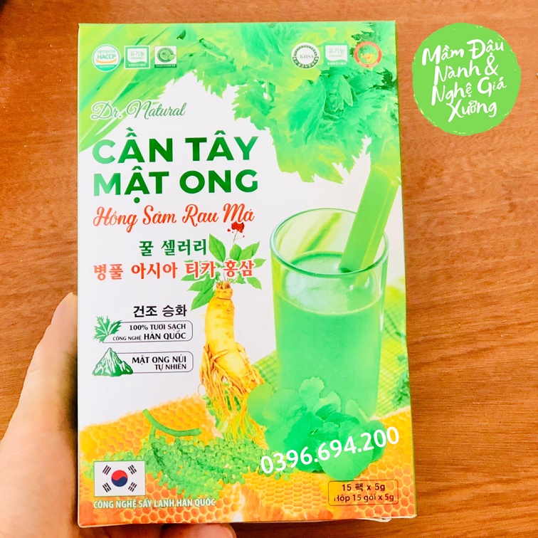 [Chính Hãng] Hộp Bột cần tây mật ong hồng sâm rau má - Hỗ trợ Giảm Cân, Da Sáng Dáng Xinh, thanh lọc cơ thể - Hộp 15 gói