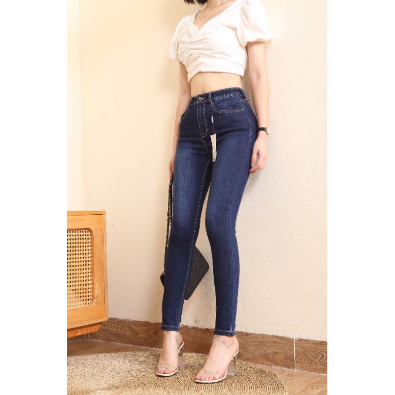 Quần jean nữ skinny trơn xanh đậm nhạt quần bò nữ co giãn hàng dáng ôm | WebRaoVat - webraovat.net.vn