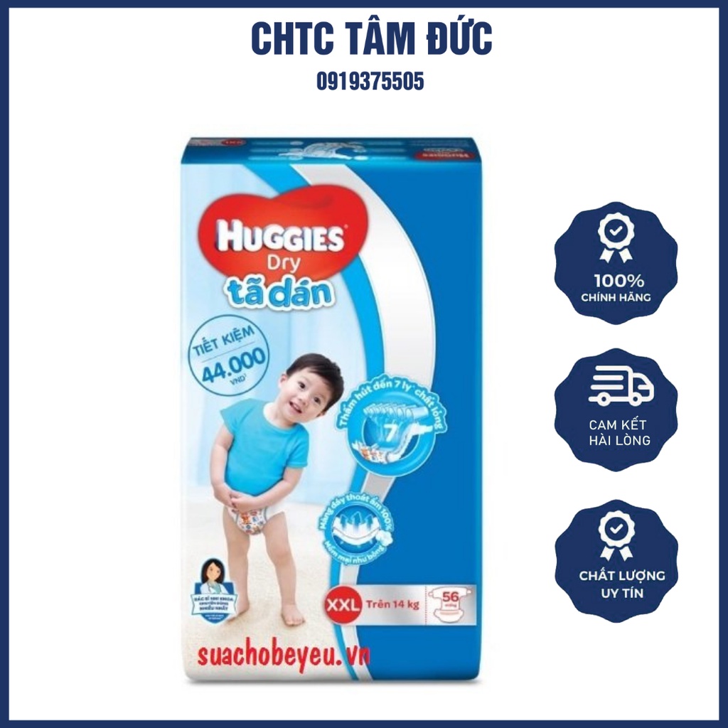 Tã Dán Huggies Size Xxl 56/ 30 Miếng Siêu Mềm Khô Thoáng Cho Bé
