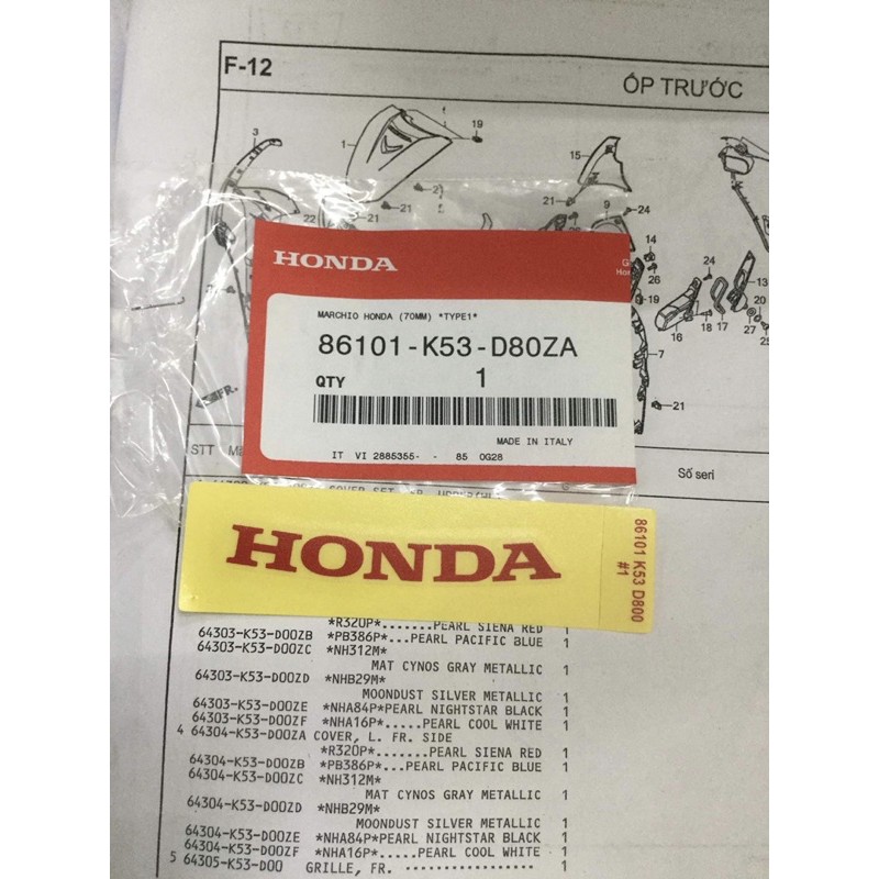 Tem thông số Sh 150i - 300i