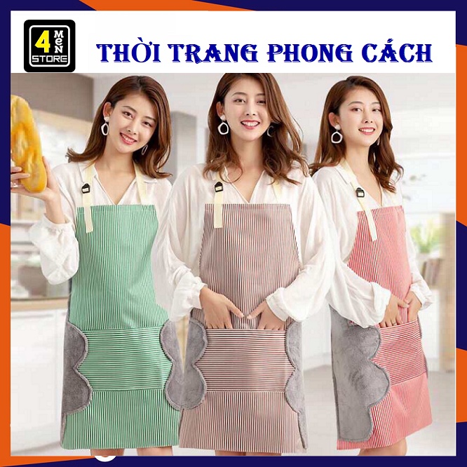 Tạp Dề Kẻ Sọc Chống Thấm Nước - Có Túi Có Khăn Lau Tiện Lợi kiểu dáng Châu Âu (70 x 72) cm