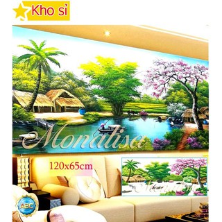Tranh đính đá phong cảnh khổ lớn Phong cảnh làng quê Y8133 (120x65cm) [KHO SỈ] Tranh chất lượng cao