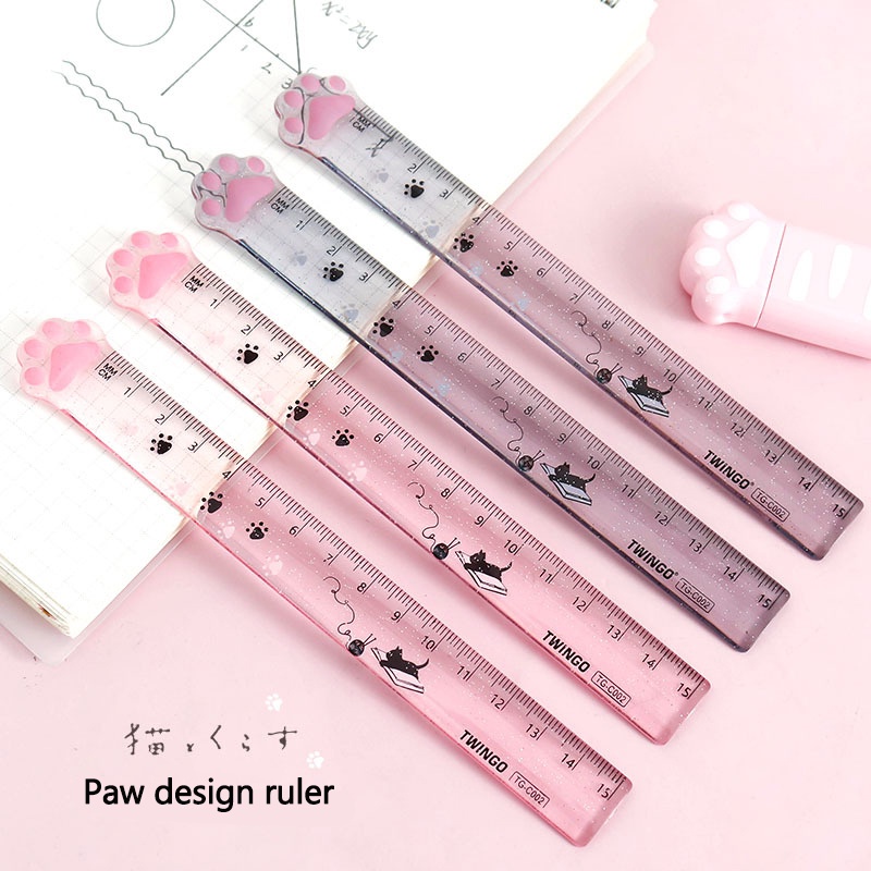 Thước Thẳng Đo Khoảng Cách 15cm Thiết Kế Trong Suốt Hình Chân Mèo Sáng Tạo