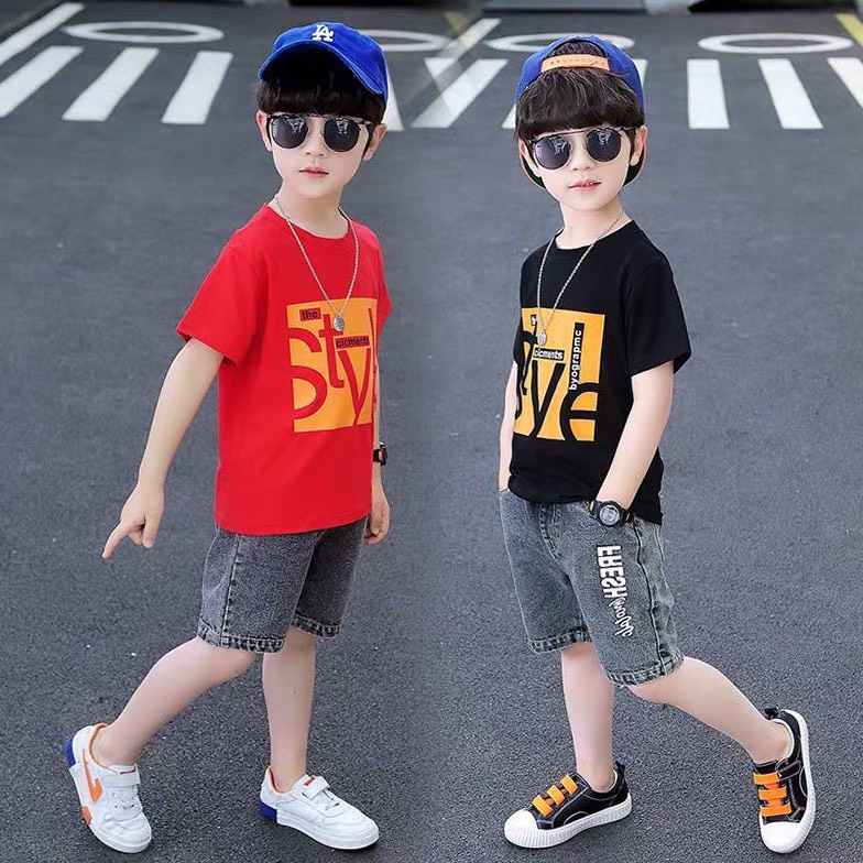 Áo thun bé trai Con Xinh cotton hình in chữ STYLE,thời trang dành cho trẻ em từ 4 đến 10 tuổi