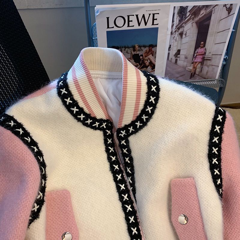 Áo Khoác Bóng Chày Dáng Ngắn Phối Màu Sắc Tương Phản Thời Trang Xuân Thu 2022 Cá Tính Cho Nữ