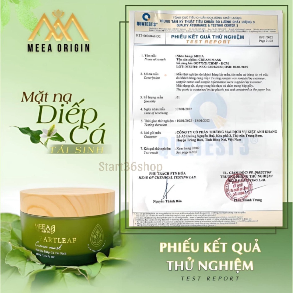 Mặt nạ dưỡng da start36 mặt nạ diếp cá tái sinh Meea Organic dưỡng trắng mờ thâm nám giảm mụn phục hồi da toàn diện 120g | WebRaoVat - webraovat.net.vn